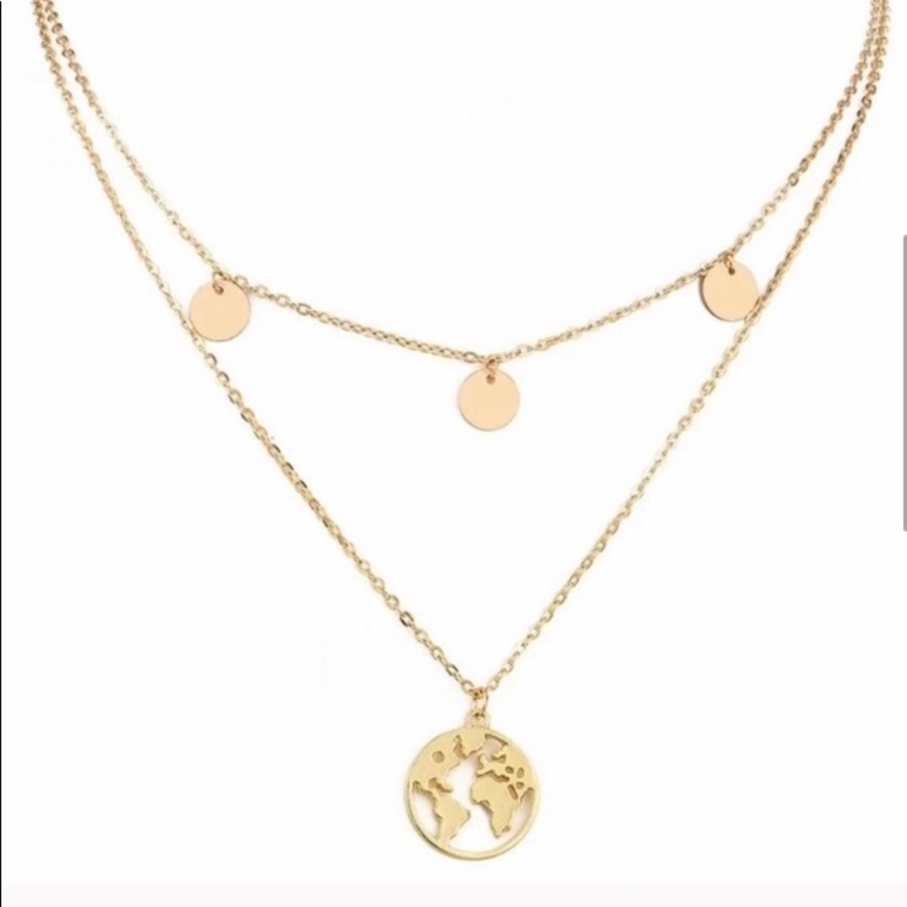 Gold Earth World Layered Disc Trendy Necklace - Picture 2 of 4